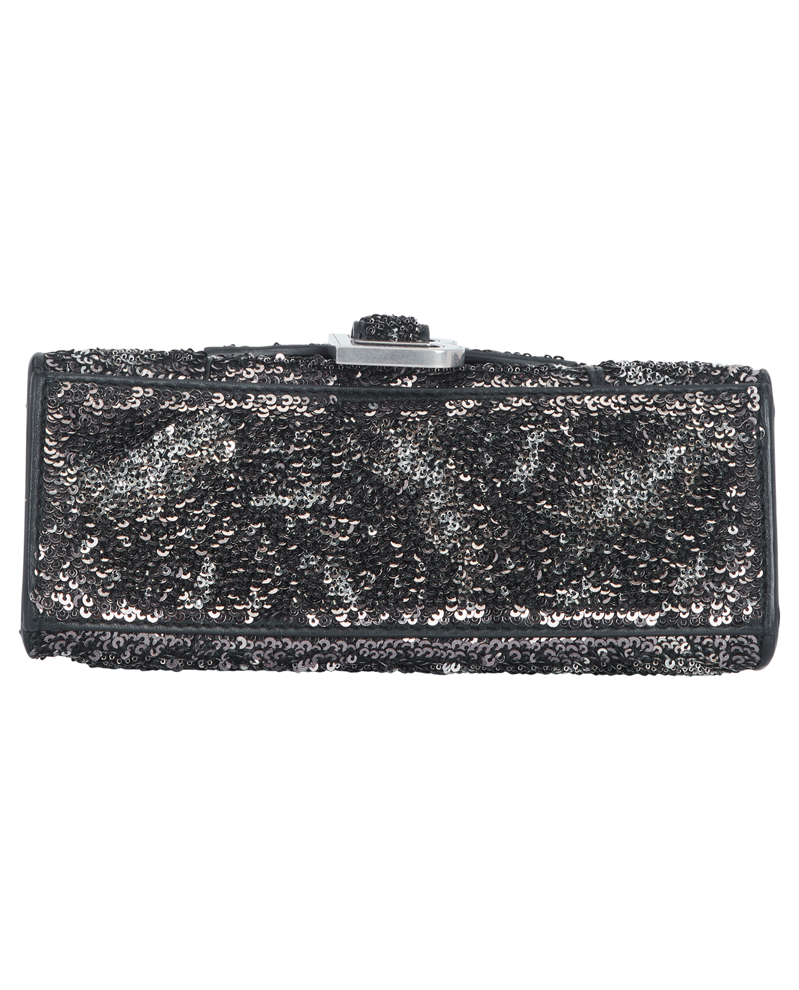 Hourglass XS Top Handle, &pound;850, Handbags, Black/Grey, Leather/Sequins, Top view